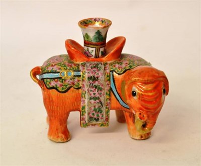 Lot 151 - A Cantonese Incense Holder, circa 1830, in the form of a ceremonial elephant, picked out in famille