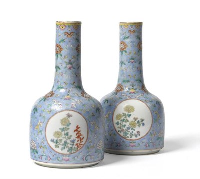 Lot 152 - A Pair of Chinese Porcelain Mallet Shaped Vases, bear Kangxi reign marks, painted with three...