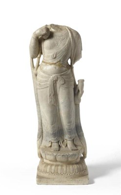 Lot 179 - A Chinese Marble Torso of a Bodhisattva, probably Tang Dynasty, 8th century, on a double lotus...
