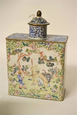 Lot 180 - A Large Chinese Canton Enamel Tea Caddy and Cover, late 18th/early 19th century, of rectangular...