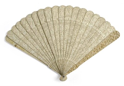 Lot 181 - An Cantonese Ivory Brisée Fan, circa 1820, carved and pierced with figures in landscapes, the...