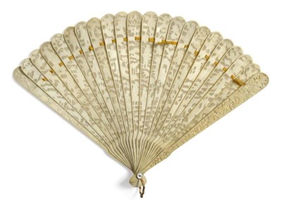 Lot 182 - A Cantonese Ivory Brisée Fan, circa 1820, carved and pierced with figures amongst trees and...