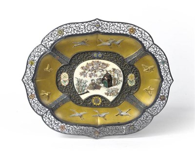 Lot 198 - A Japanese White Metal Mounted Lacquer, Shibayama and Enamel Tray, Meiji period (1868-1912), of...