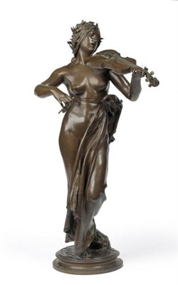 Lot 219 - Eugène Delaplanche: Violinist, bronze, signed L Delaplanche, with réduction mechanqiue A...