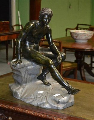 Lot 221 - A Bronze Figure of Mercury after the Antique, the naked figure with winged sandals sitting on a...