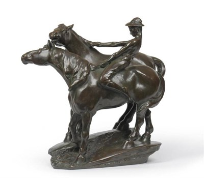 Lot 222 - A Bronze Figure Group of Horses and a Horseman, after the model by Rudolph Seifert, the young...
