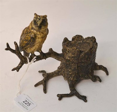 Lot 225 - An Austrian Cold Painted Bronze Inkwell, circa 1900, as a tree stump with hinged cover, an owl on a