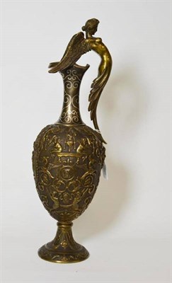Lot 227 - A French Bronze Ewer, in Renaissance style, of baluster form with slender neck inlaid with...