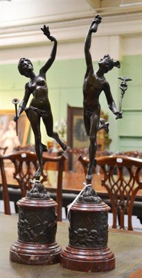 Lot 229 - A Pair of Bronze Figures of Mercury and Fortuna, after Giambologna, 19th century, he holding a...