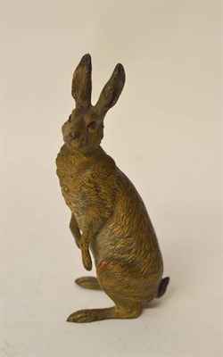 Lot 234 - An Austrian Cold Painted Bronze Model of a Hare, Franz Bergman, early 20th century, seated on...