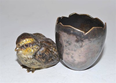 Lot 237 - An Austrian Cold Painted Bronze and Silvered Bronze Chick and Egg Group, early 20th century,...