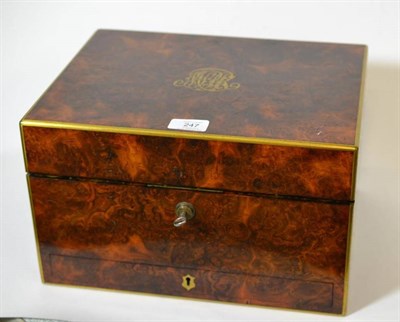 Lot 247 - A Victorian Brass Bound Burr Walnut Travelling Jewellery Case, the hinged rectangular top...