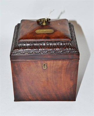 Lot 248 - A George III Mahogany Tea Canister, of square section, the hinged caddy top with brass loop...