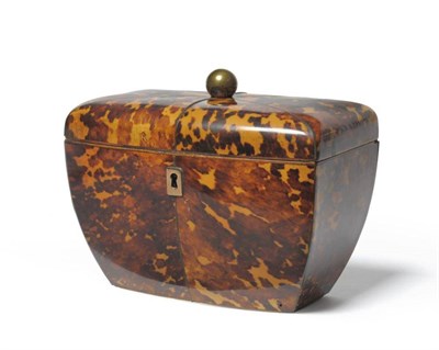 Lot 250 - An Early Victorian Tortoiseshell Tea Caddy, of bombé rectangular form, the hinged cover with...