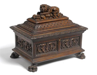 Lot 251 - A Renaissance Revival Oak Stationery Casket and Cover, 19th century, of rectangular form, the...