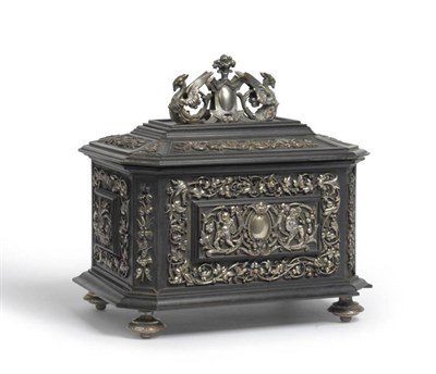 Lot 254 - E Phillipe of Paris, 19th century: An Ebonised and Silver Plate Mounted Casket, in Renaissance...