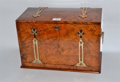 Lot 257 - A Victorian Brass Bound Burr Walnut Travelling Writing Cabinet, with strap hinges and loop handles