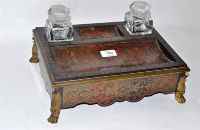 Lot 260 - A Boulle Inkstand, 19th century, of rectangular form with rectangular concave pen tray flanked...
