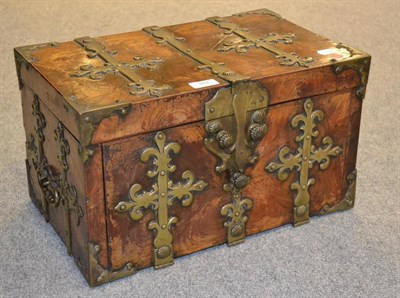 Lot 261 - A Brass Bound, Oyster Veneered Casket, in 17th century style, of rectangular form with strap...