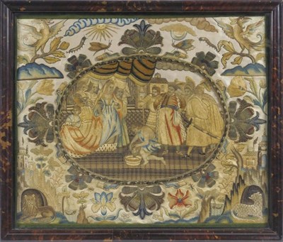 Lot 262 - A Charles II Needlework Panel, worked in coloured threads with a scene possibly depicting...