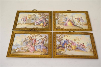 Lot 273 - A Set of Four French Enamel Plaques, circa 1900, each rectangular, painted after Watteau with...