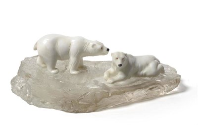 Lot 285 - Georg O Wild (Sculptor): A Carved Dolomite Polar Bear Group, circa 1973, comprising two polar...