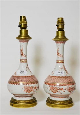 Lot 288 - A Pair of Gilt Metal Mounted Chinese Porcelain Bottle Vases, early 18th century, painted in...