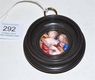 Lot 292 - An Enamel Plaque, late 17th century, painted with a half length portrait of lovers, originally from