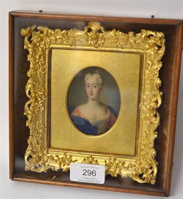 Lot 296 - Follower of Robert Mussard (18th century): Portrait Miniature of a Young Woman, with white jewelled