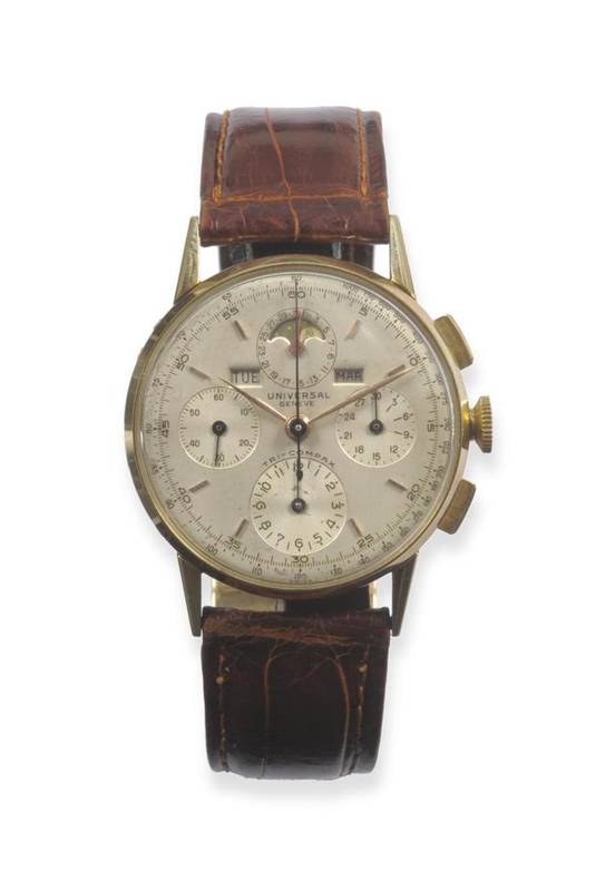 Lot 304 A 14ct Gold Triple Calendar Chronograph