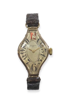 Lot 307 - An Unusual Shaped Lady's Wristwatch, signed Longines, circa 1910, (calibre 12.91) lever...