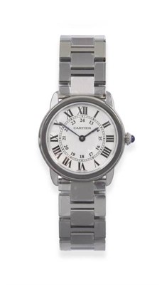 Lot 313 - A Lady's Stainless Steel Wristwatch, signed Cartier, circa 2005, quartz movement, silvered dial...