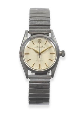 Lot 315 - A Stainless Steel Centre Seconds Wristwatch, signed Rolex, Oyster, Speedking, Precision, Ref:...