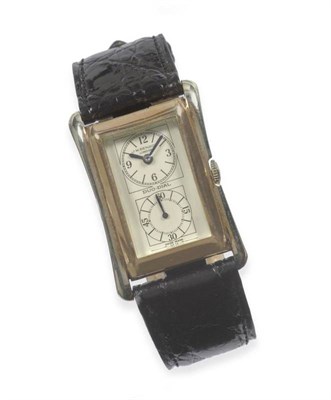 Lot 321 - A Rare Two Colour 9ct Gold Flared Rectangular Wristwatch, signed J W Benson, Duo-Dial, circa...