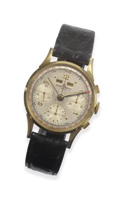 Lot 326 - A 14ct Gold Triple Calendar Chronograph Wristwatch, signed Baume & Mercier, circa 1950,...