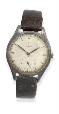 Lot 329 - An Oversized Stainless Steel Wristwatch, signed Omega, circa 1950, (calibre 265) lever movement...