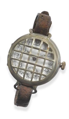 Lot 330 - A First World War Military Wristwatch, 1915, lever movement, white enamel dial with Arabic...