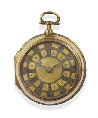 Lot 335 - A Gilt Metal Pair Cased Verge Pocket Watch, signed Symons, London, circa 1700, gilt fusee verge...