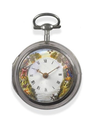 Lot 336 - A Silver Pair Cased Verge Pocket Watch, signed William Stone, London, No.1693, 1770, gilt fusee...