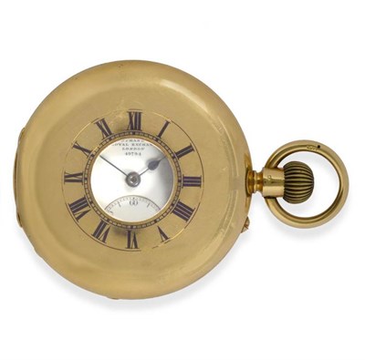 Lot 346 - An 18ct Gold Half Hunting Cased Keyless Pocket Watch, signed Dent, 61 Strand & 4 Royal...