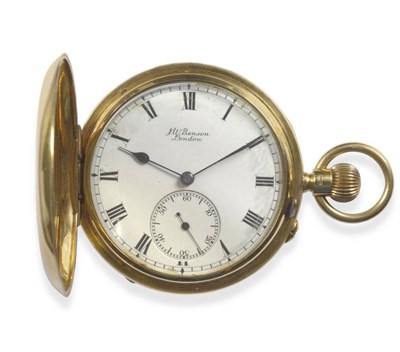 Lot 347 - An 18ct Gold Full Hunting Cased Pocket Watch, signed J W Benson, London, 1910, lever movement,...