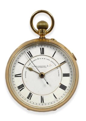 Lot 352 - An 18ct Gold Open Faced Chronograph Keyless Lever Pocket Watch, signed J Hargreaves & Co,...