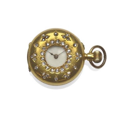 Lot 363 - A Lady's Diamond Set Fob Watch, cylinder movement, enamel dial with Roman and Arabic numerals, rose