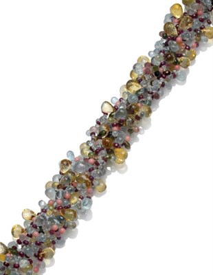 Lot 378 - A Multi-Gemstone Necklace, comprising briolette aquamarine and citrine, with tourmaline drops...