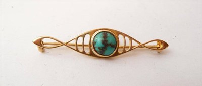 Lot 398 - An Art Nouveau Brooch, by Murrle Bennett & Co., a central round cabochon turquoise, within a...