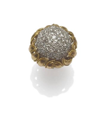 Lot 412 - A Diamond Bombé Ring, the domed cluster of single cut diamonds in white claw settings, to a collar