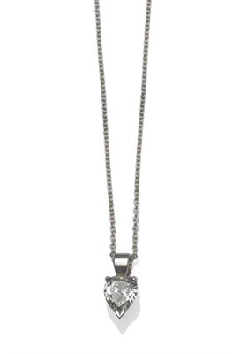 Lot 421 - A Heart Shaped Diamond Pendant on Chain, the heart shaped diamond held in a white three claw...