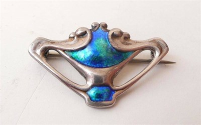 Lot 434 - A Silver Enamelled Brooch, by Charles Horner, the Art Nouveau form decorated with blue and...