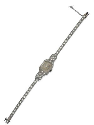 Lot 482 - An Art Deco Lady's Diamond Set Wristwatch, the octagonal face with black Arabic numerals and...