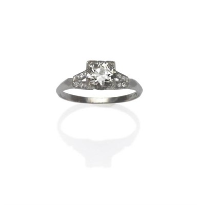 Lot 498 - A Diamond Solitaire Ring, the old brilliant cut diamond in a millegrain squared setting, to...